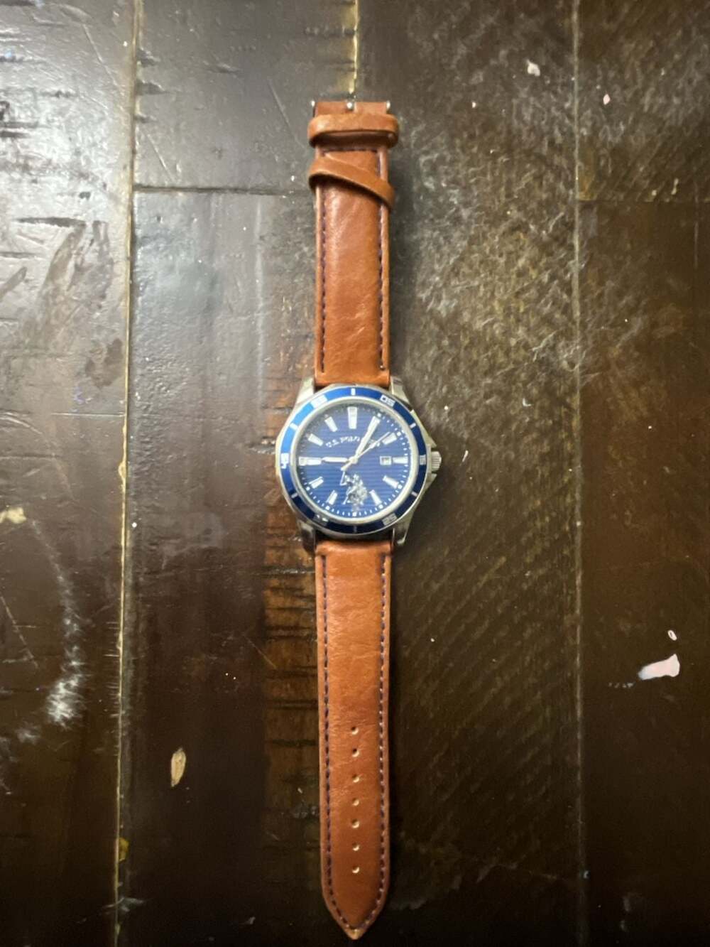 U.S. Polo Assn. Men's Blue Dial Brown Strap Watch USC50588WM